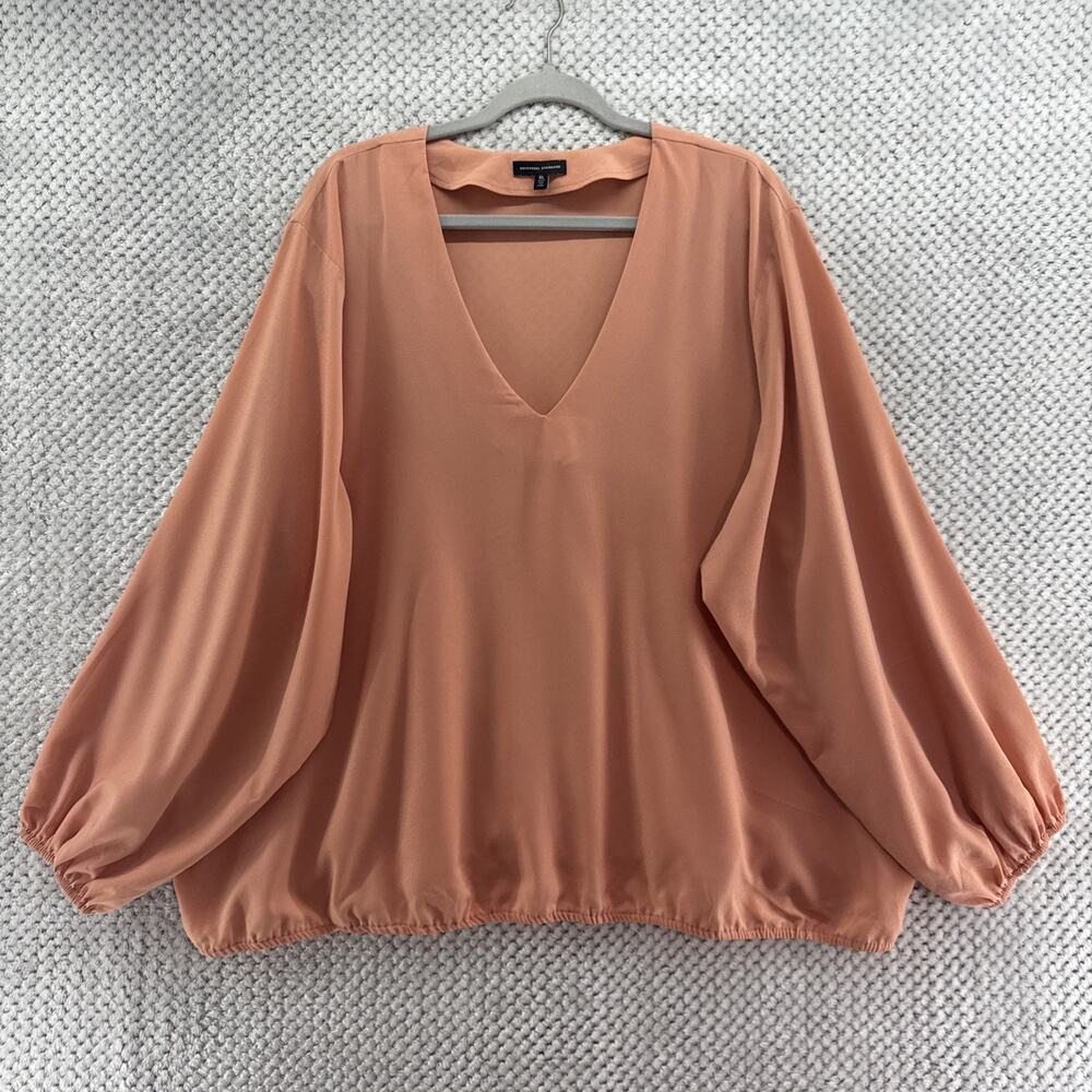 Universal Standard Top Womens XL Orange V-Neck Long Ballon Sleeves Elastic Hem